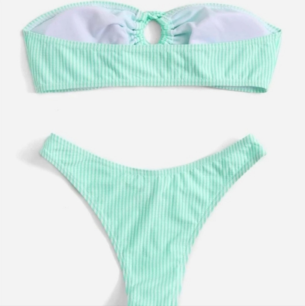 Sexy High Waist Bandeau Mint Striped Bikini✨️ - Picture 10 of 12
